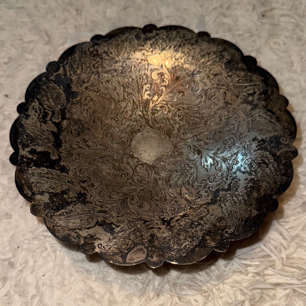 Vintage roseleaf platter, Sterling silver plated